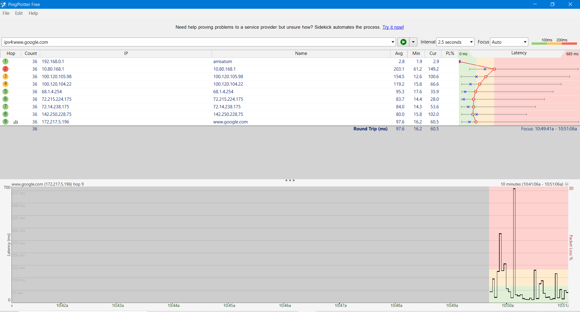2nd Hop indicates high latency | PingPlotter Support
